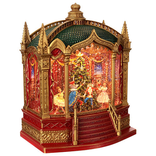 Teatro Schiaccianoci vetro neve glitter luci 25x20x25 cm 5