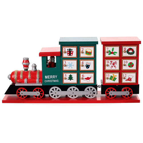 Advent calendar, red and green wooden train, 8x16x4 in 1