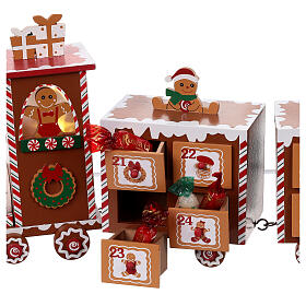 Adventskalender in Form eines Zugs aus Holz, Lebkuchen-Design mit Beleuchtung – 52 cm