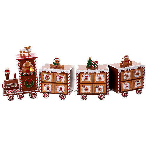 Adventskalender in Form eines Zugs aus Holz, Lebkuchen-Design mit Beleuchtung – 52 cm 5
