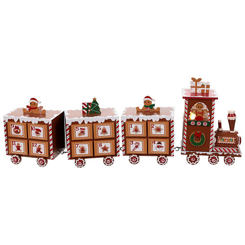 Advent calendar, gingerbread train, wood and lights, 8x20x4 in 1