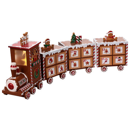 Advent calendar, gingerbread train, wood and lights, 8x20x4 in 3