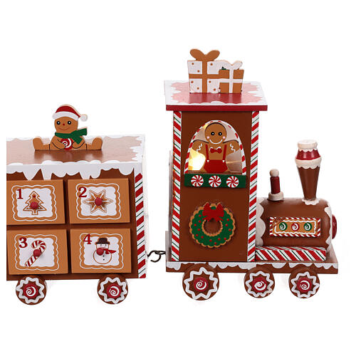 Advent calendar, gingerbread train, wood and lights, 8x20x4 in 4