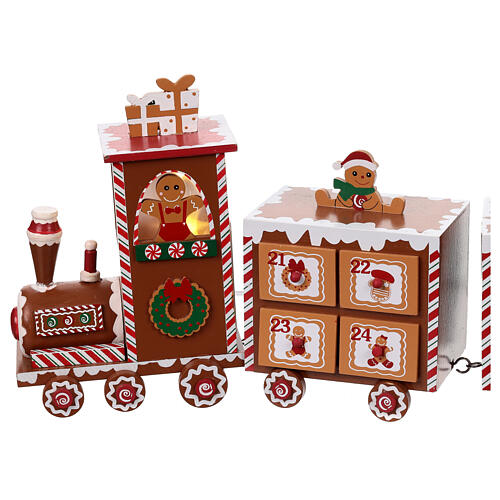 Advent calendar, gingerbread train, wood and lights, 8x20x4 in 6