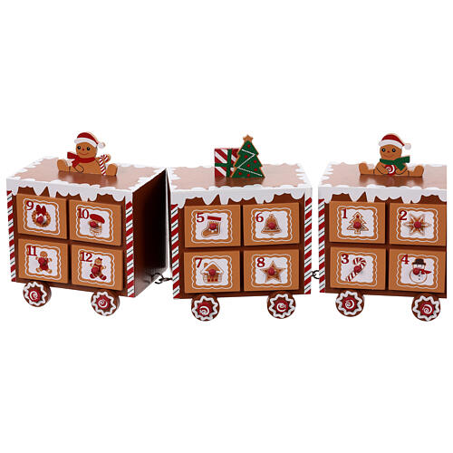 Advent calendar, gingerbread train, wood and lights, 8x20x4 in 7