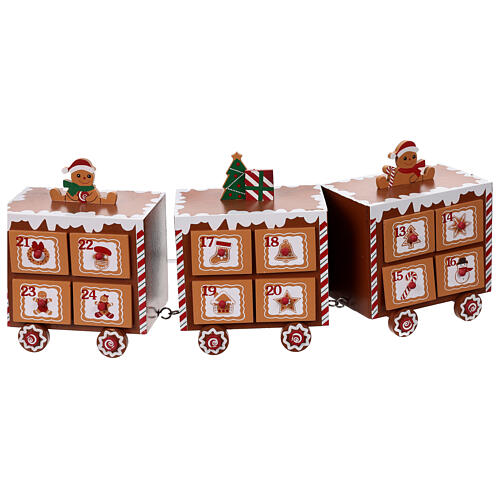 Gingerbread train advent calendar with wooden lights 20x50x10 cm 8