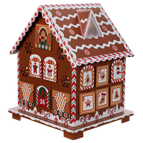 Adventskalender in Form eines Lebkuchenhauses aus Holz mit Beleuchtung – 28 cm 3