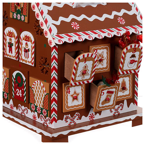 Adventskalender in Form eines Lebkuchenhauses aus Holz mit Beleuchtung – 28 cm 4