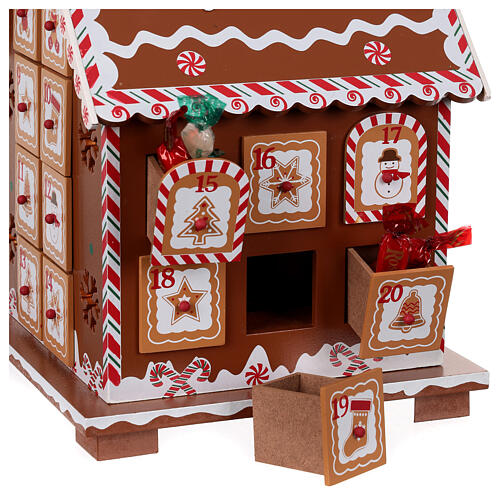 Adventskalender in Form eines Lebkuchenhauses aus Holz mit Beleuchtung – 28 cm 7