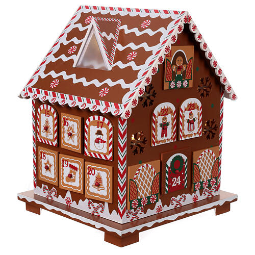 Adventskalender in Form eines Lebkuchenhauses aus Holz mit Beleuchtung – 28 cm 8