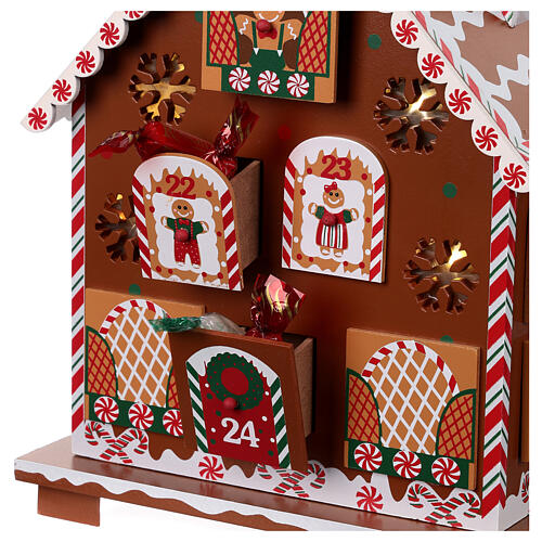 Advent calendar, gingerbread house with lights, 12x8x8 in 2