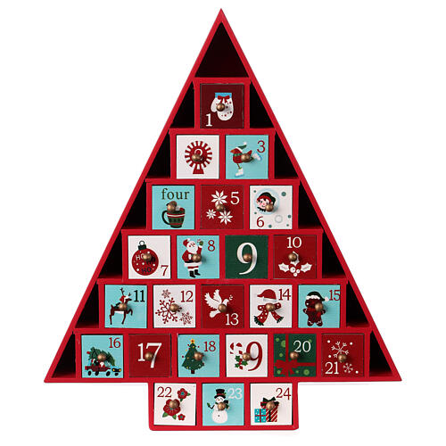 Advent calendar, wooden red tree, 16x12x2 in 1