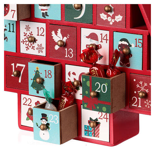 Advent calendar, wooden red tree, 16x12x2 in 2