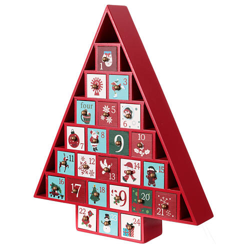 Advent calendar, wooden red tree, 16x12x2 in 3