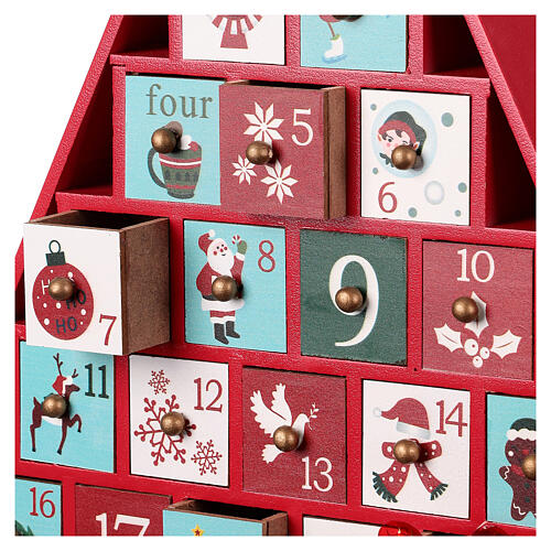 Advent calendar, wooden red tree, 16x12x2 in 4