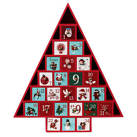 Calendrier Avent sapin rouge bois 40x30x5 cm