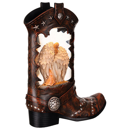 Cowboy boot with Nativity Scene, snow globe with lights, music and automatic snowfall, 14x8x4 in 6