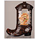 Cowboy boot with Nativity Scene, snow globe with lights, music and automatic snowfall, 14x8x4 in s3