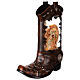 Cowboy boot with Nativity Scene, snow globe with lights, music and automatic snowfall, 14x8x4 in s4