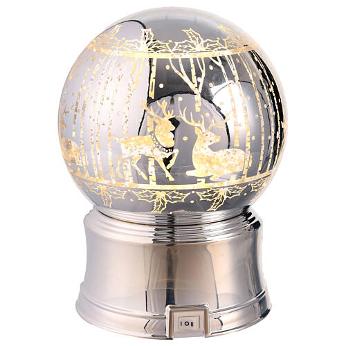 Schneekugel, Hirsche in Waldszene – Silber, LEDs, H 16 cm, Ø 12 cm 4
