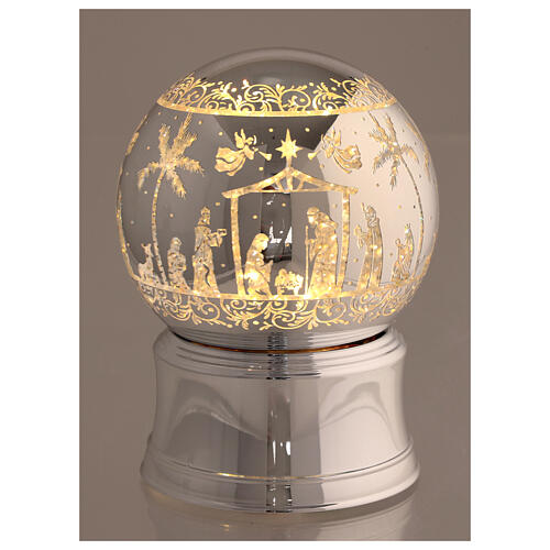 Schneekugel, Geburt Christi – Silber, LEDs, H 16 cm, Ø 12 cm 2