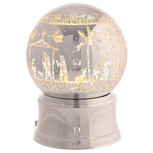 Snow globe of 5 in, silver glitter and lights, Nativity Scene, 5x5x6 in 4