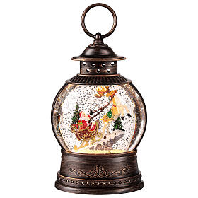 Lanterne neige paillettes éclairée Père Noël traîneau 12x8x25 cm