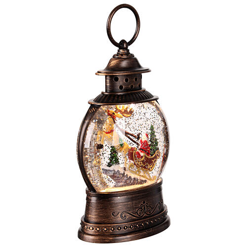 Lanterna neve glitter illuminata Babbo Natale slitta 12x8x25 cm 4