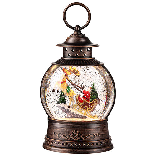 Lanterna neve glitter illuminata Babbo Natale slitta 12x8x25 cm 5