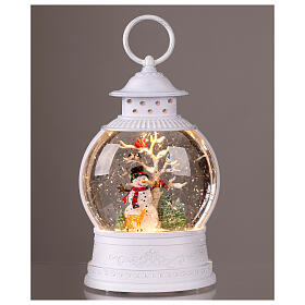 Lanterne boule à neige paillettes bonhomme de neige lumières 12x8x25 cm