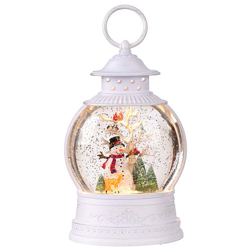 Lanterna palla vetro glitter pupazzo di neve luci 12x8x25 cm  1
