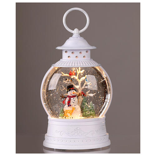 Lanterna palla vetro glitter pupazzo di neve luci 12x8x25 cm  2