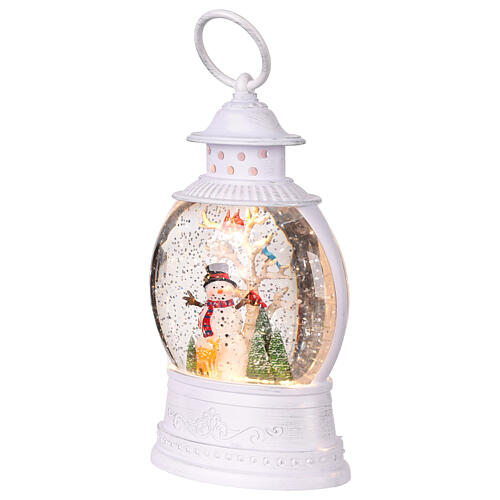 Lanterna palla vetro glitter pupazzo di neve luci 12x8x25 cm  3
