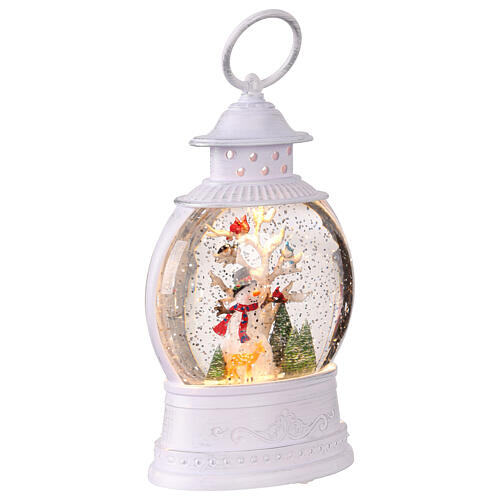 Lanterna palla vetro glitter pupazzo di neve luci 12x8x25 cm  4