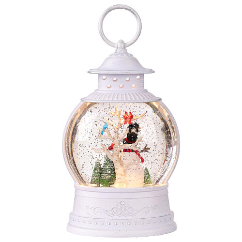 Lanterna palla vetro glitter pupazzo di neve luci 12x8x25 cm  5