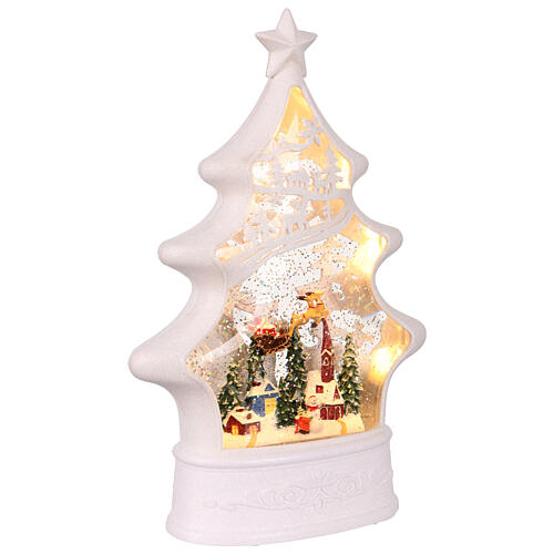 Schneekugel in Form eines Weihnachtsbaums, Weihnachtsmann im Schlitten – Musik, Beleuchtung, 28,5 × 20 × 8 cm 2