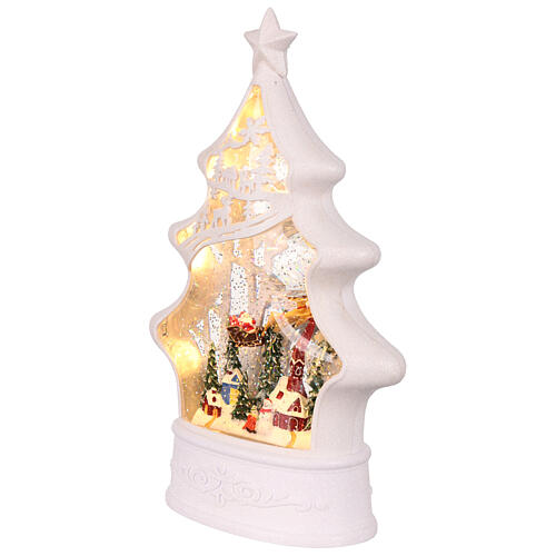 Schneekugel in Form eines Weihnachtsbaums, Weihnachtsmann im Schlitten – Musik, Beleuchtung, 28,5 × 20 × 8 cm 3