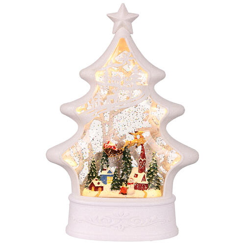 Christmas tree illuminated glitter glass snow globe Santa Claus on sleigh 20x8x30 cm 1