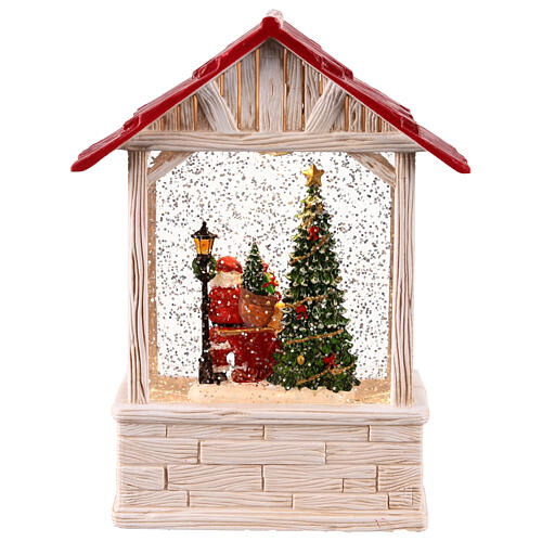 Glittery house with red roof, Santa Claus with gifts, 6x3x11 in 5