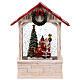 Casa glitterata tetto rosso Babbo Natale sacco regali 15x8x30 cm s4