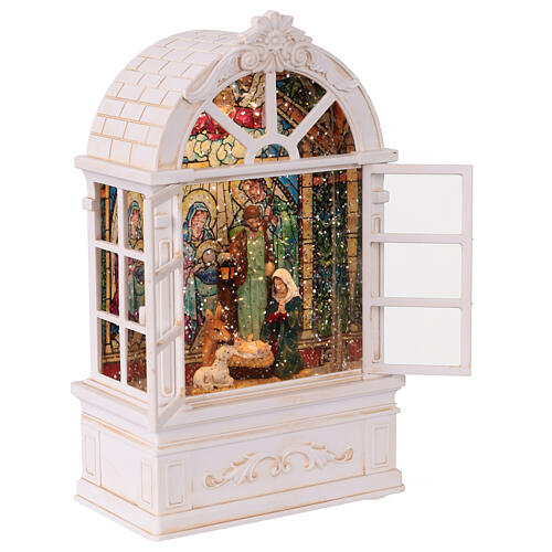 Glittery window with illuminated Nativity, 5x3x10 in 4