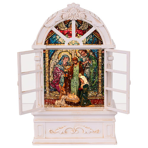 Finestra glitterata Natività illuminata 15x8x25 cm 1