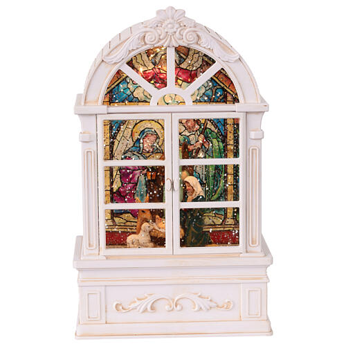 Finestra glitterata Natività illuminata 15x8x25 cm 2