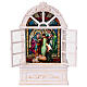 Finestra glitterata Natività illuminata 15x8x25 cm s5