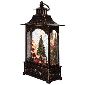 Glitter-Laterne, Weihnachtsmann mit Wunschliste und Geschenken – Musik, Beleuchtung, 32 × 18 × 9 cm