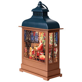 Glittery lantern with Santa Claus in his workshop, 6x3x12 in