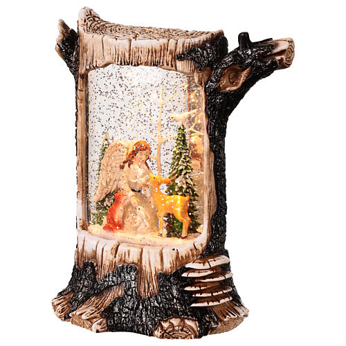 Tronc d'arbre paillettes Ange avec animaux 20x10x25 cm 3