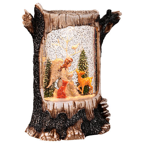 Tronc d'arbre paillettes Ange avec animaux 20x10x25 cm 4