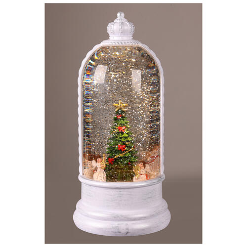 Glasglocke mit Schneeeffekt, Weihnachtsbaum von Engeln umgeben – Musik, Beleuchtung, H 27 cm, Ø 12,5 cm 2