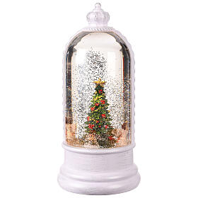 Glittery glass dome, animated angels and Christmas tree, 5x5x10 in